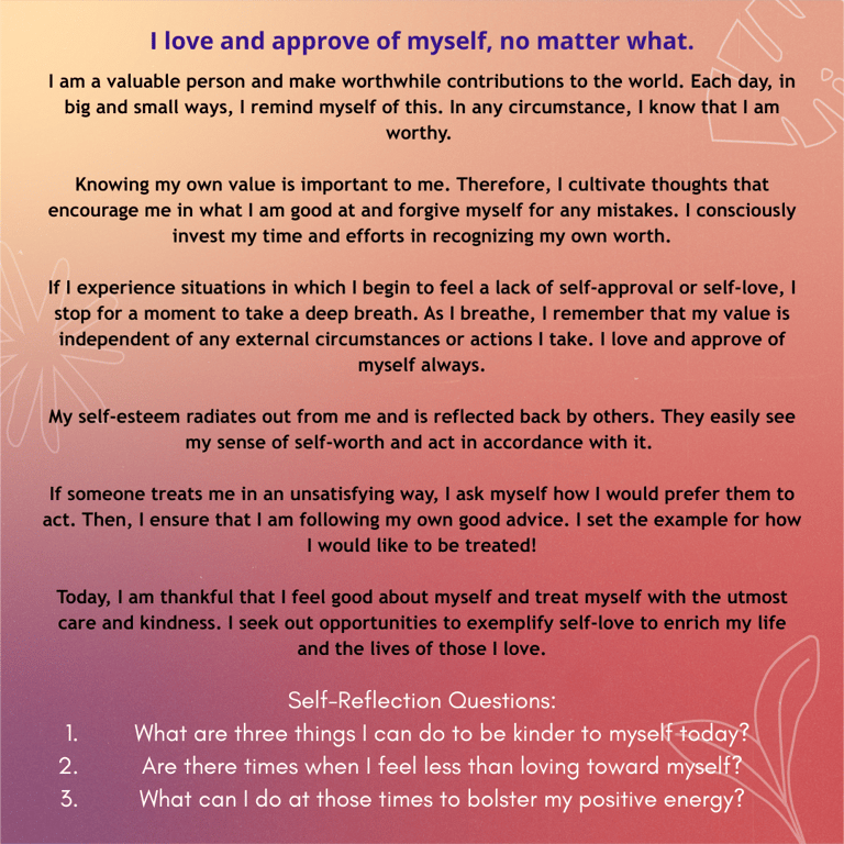 Text affirmation on orange and purple background