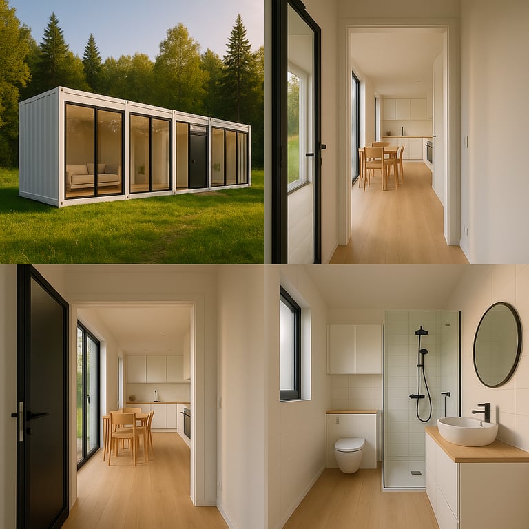 a series of four different pictures of a house