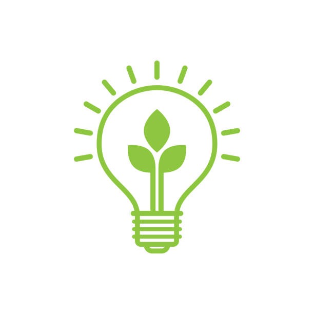 Uma lâmpada verde com uma folha verde dentro dela.