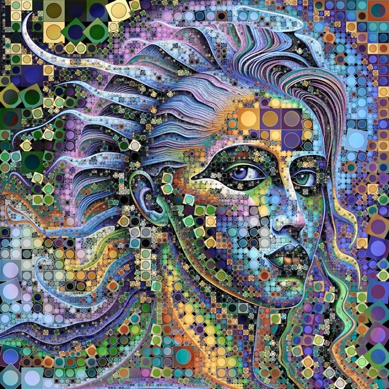 Abstract mosaic portrait, artwork by Philip Preston.