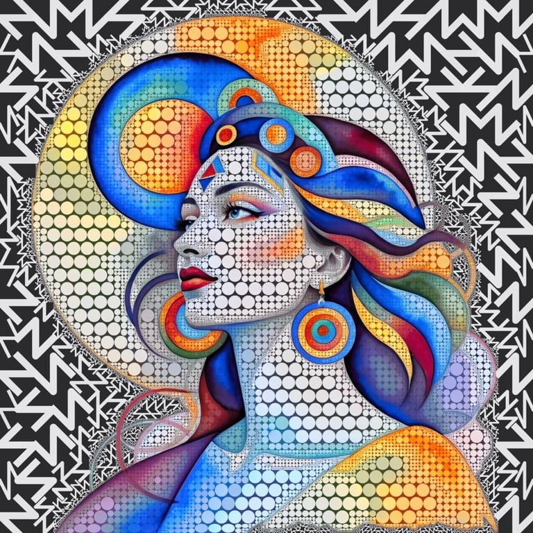 Mosaic style abstract portrait, artwork by Philip Preston.