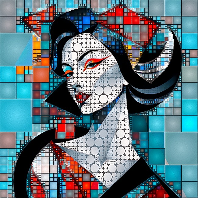 Mosaic geisha digital artwork wall art prints by Philip Preston.