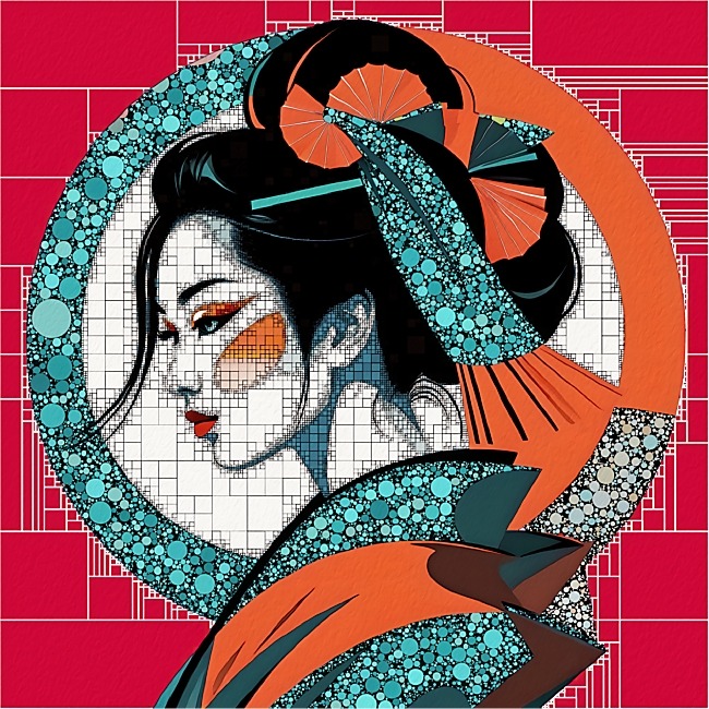 Mosaic geisha digital artwork wall art prints by Philip Preston.