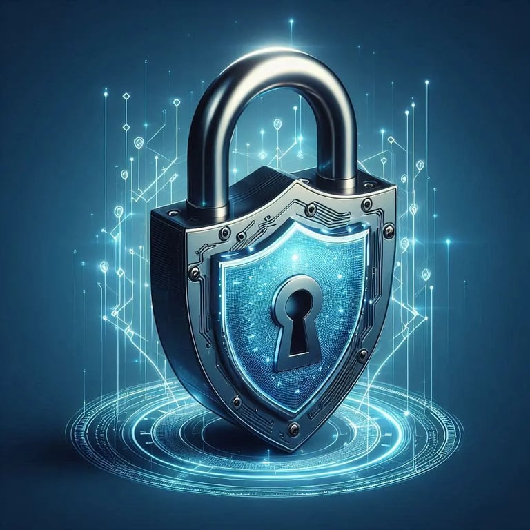 Image d'un cadenas 3D bleu moderne, symbolisant la politique de confidentialité du site cgt-lemans.fr