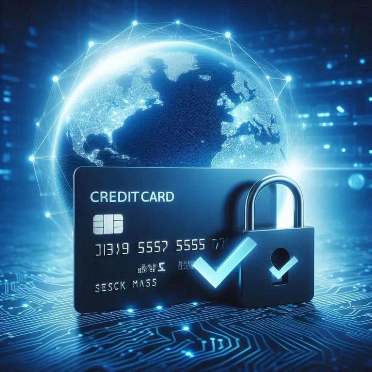 Image d'une carte bleue avec la Terre et un motif de réseau, symbolisant la politique de paiement et l'acceptation des cartes