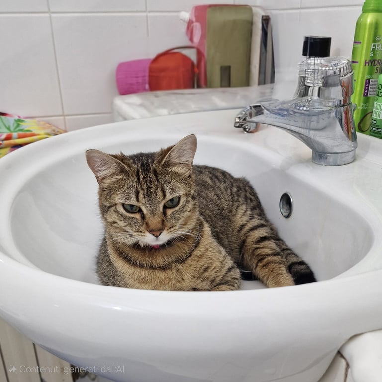 Gatto nel lavandino del bagno