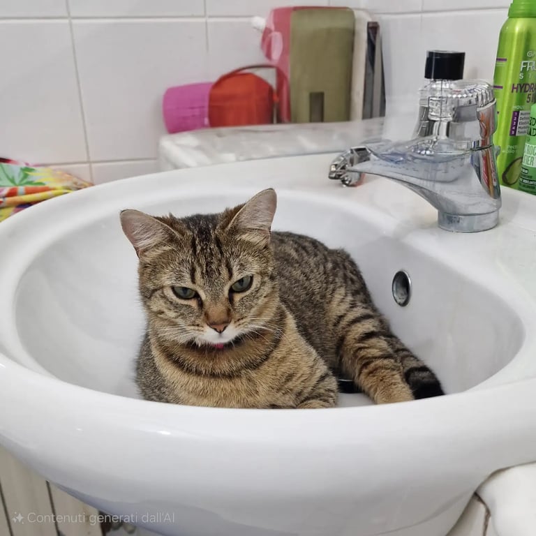Gatto nel lavandino del bagno Le Ghiaie Appartamenti - Isola d'Elba