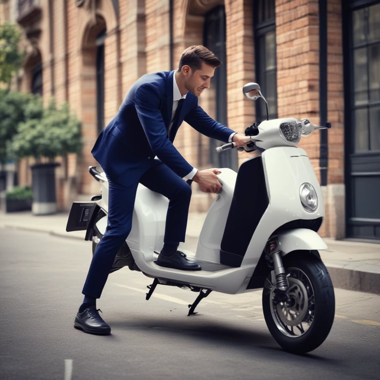 A brightly colored, shared electric bike branded with Lime and Uber logos is parked on a paved roadside. The bike has a red frame with green accents and a black chain guard. It features a front basket and is positioned on a bike stand next to a scooter. A concrete path with surrounding greenery is visible with some fallen brown leaves on the ground.