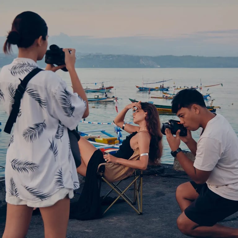 Behind the scenes of Harbor Muse editorial shoot by KINI Produksi at Bali harbor.