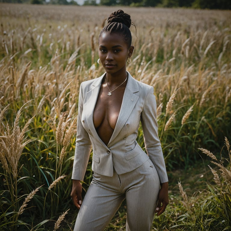 a woman in a business suit and a necklace
