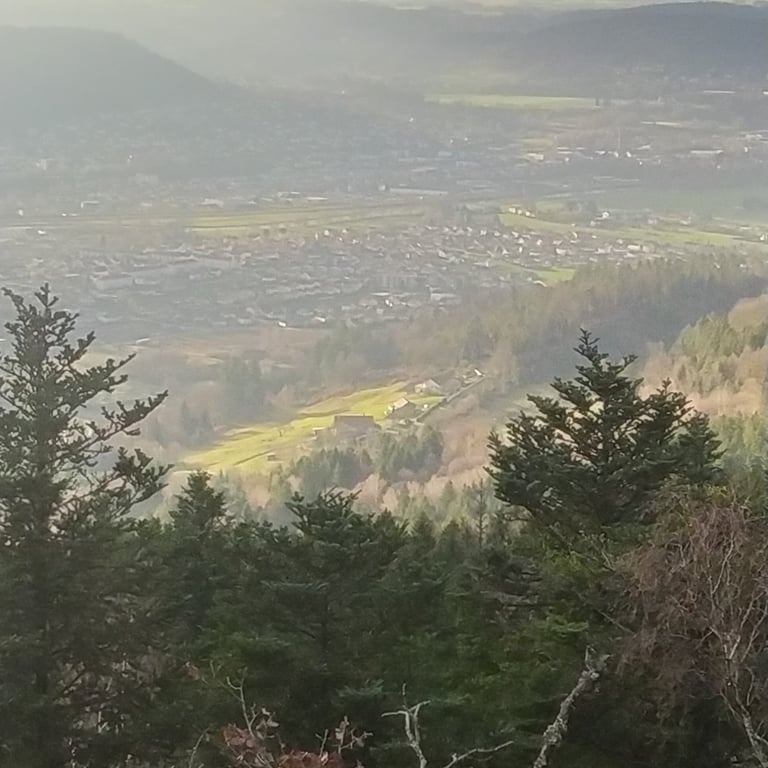 Vue sur le gite depuis le point de vue de St Arnould dans le Massif du Fossard