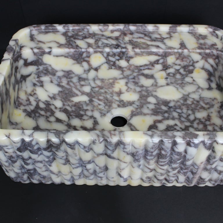 Calacatta Viola Marble Sink, Grooved Sink, Large Marble Sink, Handcarved Calacatta Viola Marble Sink