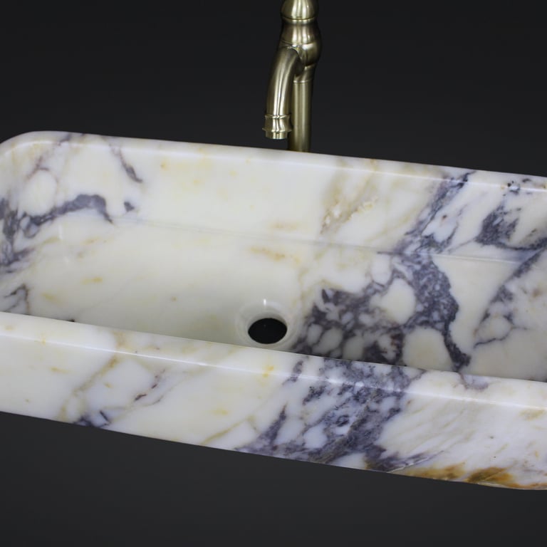 Calacatta Viola Marble Sink, Grooved Sink, Large Marble Sink, Handcarved Calacatta Viola Marble Sink