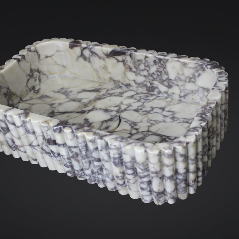 Calacatta Viola Marble Sink, Grooved Sink, Large Marble Sink, Handcarved Calacatta Viola Marble Sink