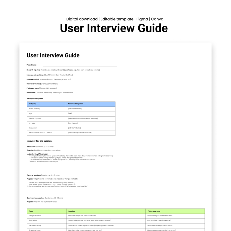 User interview guide mockup