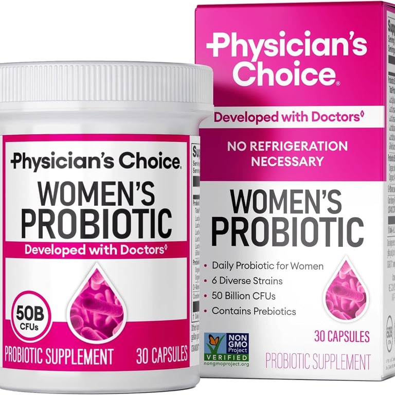 Physician's Choice Women's Probiotic 50 Billion CFU supplement bottle and box with 30 capsules.