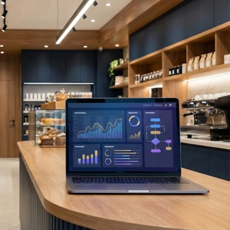 a laptop computer sitting on a counter top