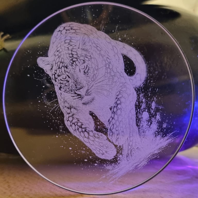 a glass plate with a picture of a leopard