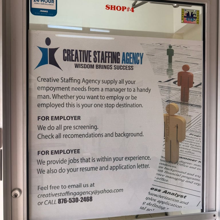 Creative Staffing Agency is on 6 Strand Street Montego Bay shop #4