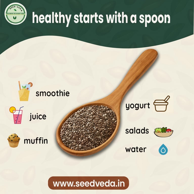 Flax seed, chia seed, sunflower seed