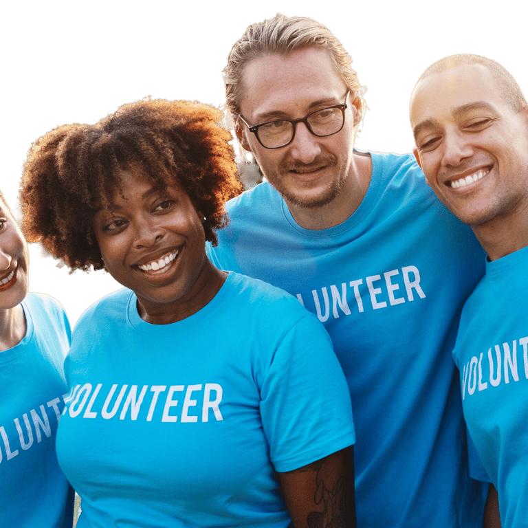 A group of volunteers in smiling face