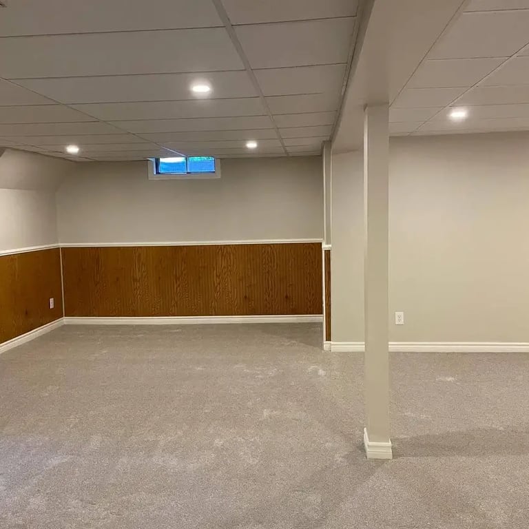 Harmony55 plush carpet installed wall-to-wall in basement of London Ontario home, high-quality soft flooring with durable bac