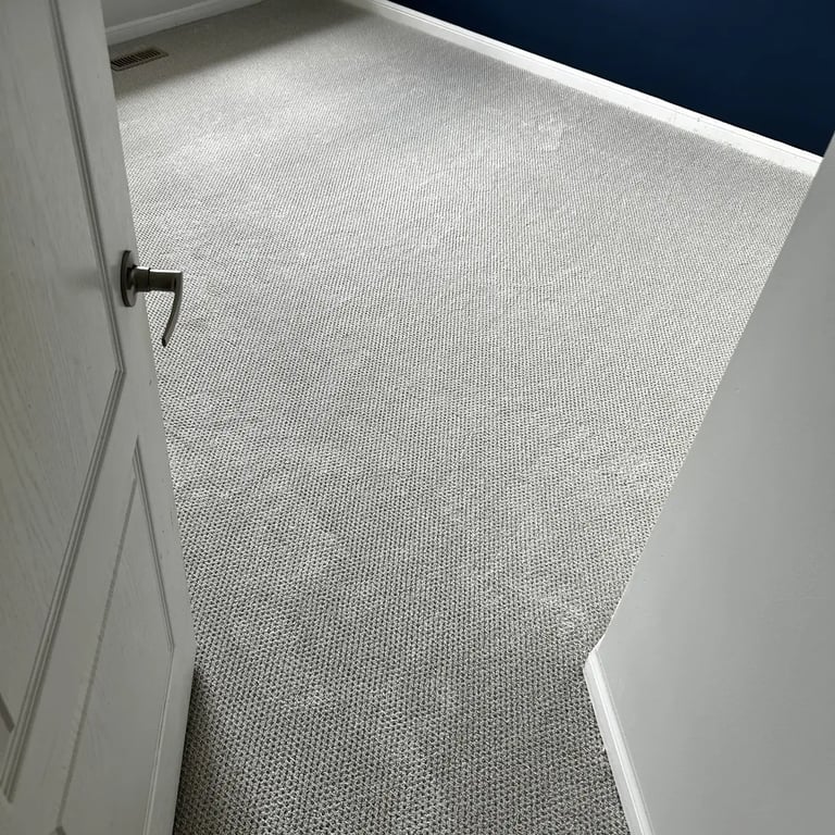 Light grey prime carpet installed in a modern bedroom. London Ontario.