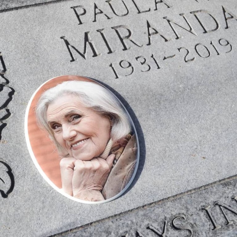 Custom lasered granite plaque for Paula Miranda 1931-2019