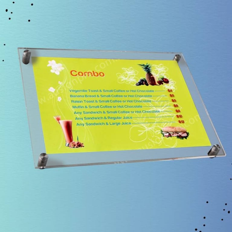 Wall-Mounted Acrylic Frame Displaying Colorful Combo Meal Deals