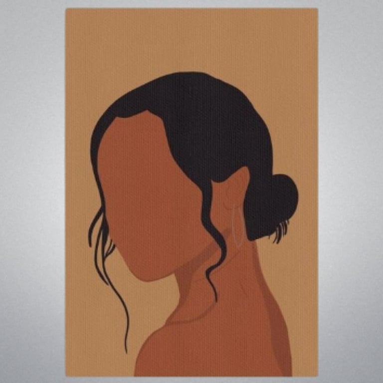 Silhouette of a woman on a beige canvas with a minimalist design.