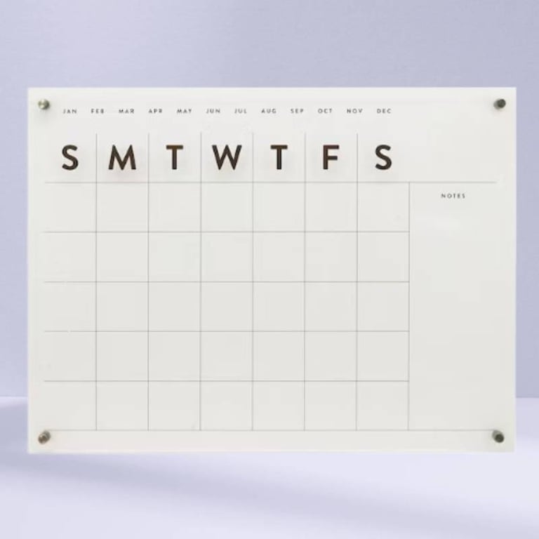 Sleek White Acrylic Writing Board for Monthly Planning