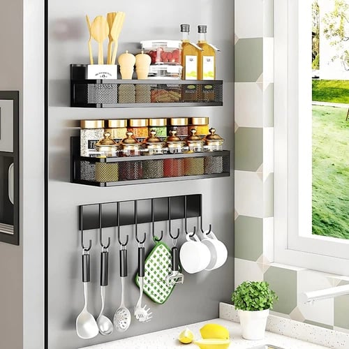 best magnetic spice rack for refrigerator showing strong hold and organized jars in small kitchen