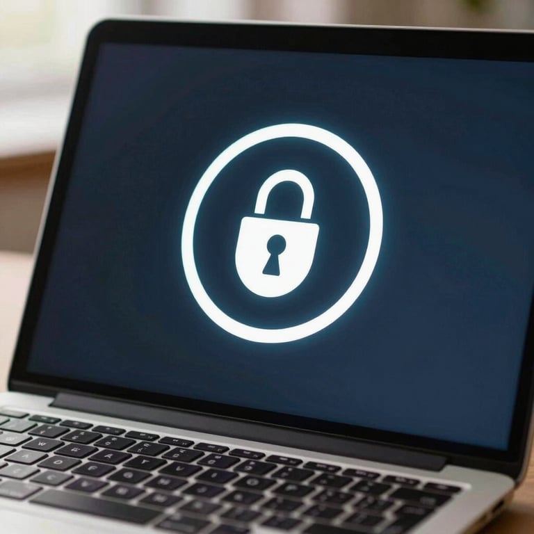 A professional close-up of a secure, encrypted connection icon on a high-resolution laptop screen.