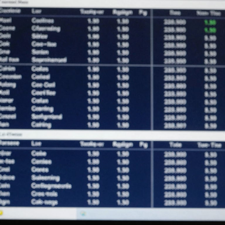 A sharp close-up of a professional financial terminal showing real-time market data in navy and white tones.