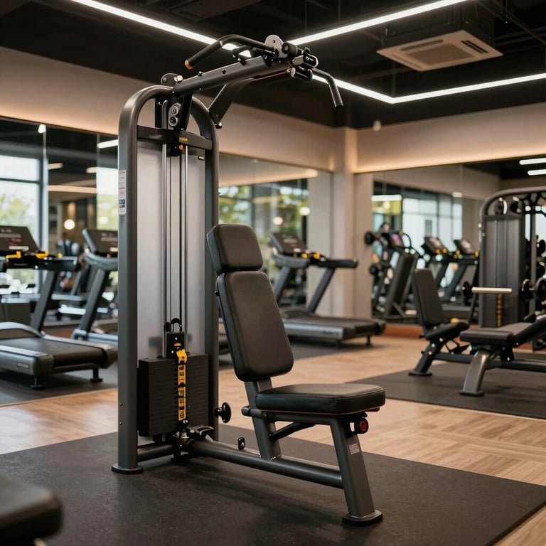Modern fitness center with high-end equipment in a sophisticated Brazilian building.
