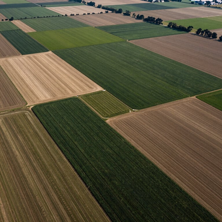 Aerial view of diverse, well-irrigated farmland patterns in a Global / International region, emphasizing scale and agricultural precision.
