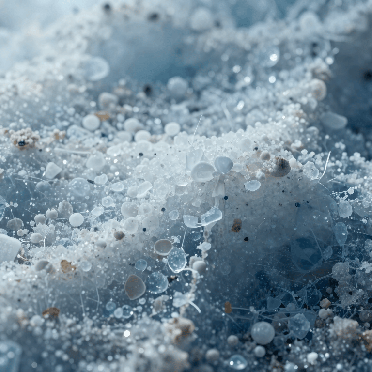 A detailed shot of white Aluminum Sulfate granules being inspected in a clean laboratory, professional lighting.