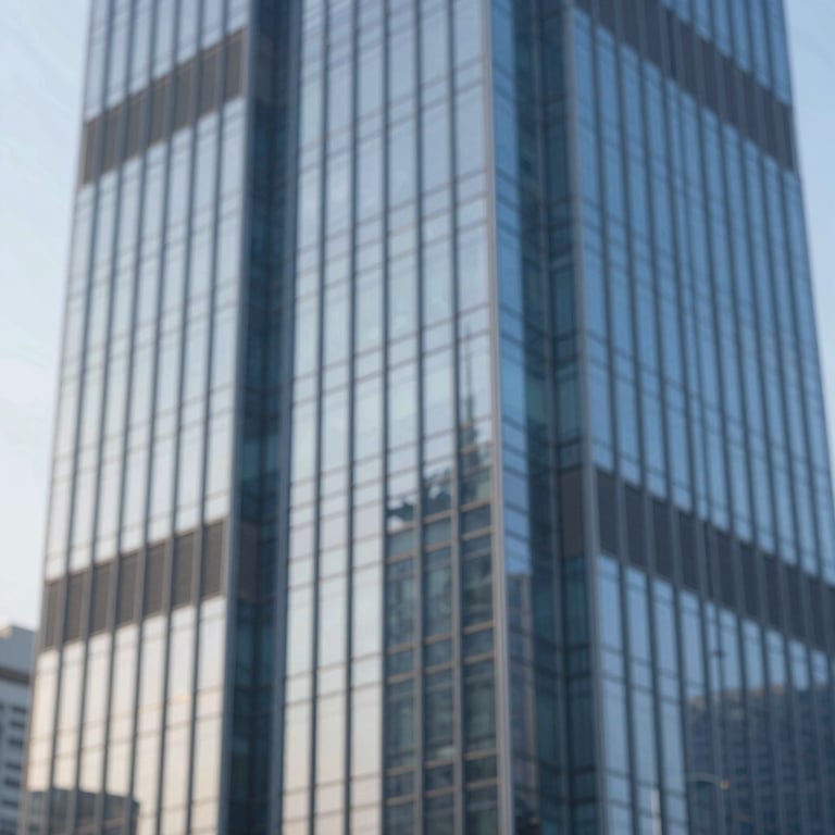 Close-up of a modern glass skyscraper reflecting a clear sky, symbolizing growth and transparency.