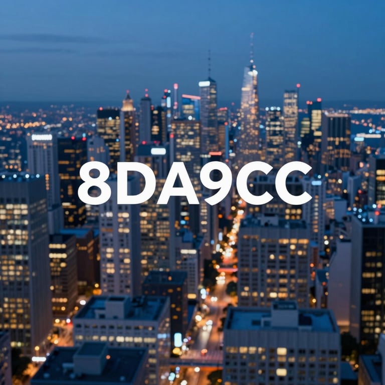 A high-angle view of a bustling city center at dusk, with lights reflecting the brand's #8DA9C4 and #3A506B palette.