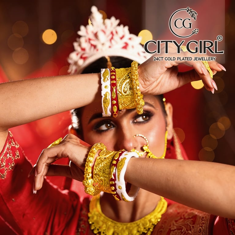 Bengali Sakha Pola bridal bangle set — authentic gold-plated bangles for Bengali brides City Girl