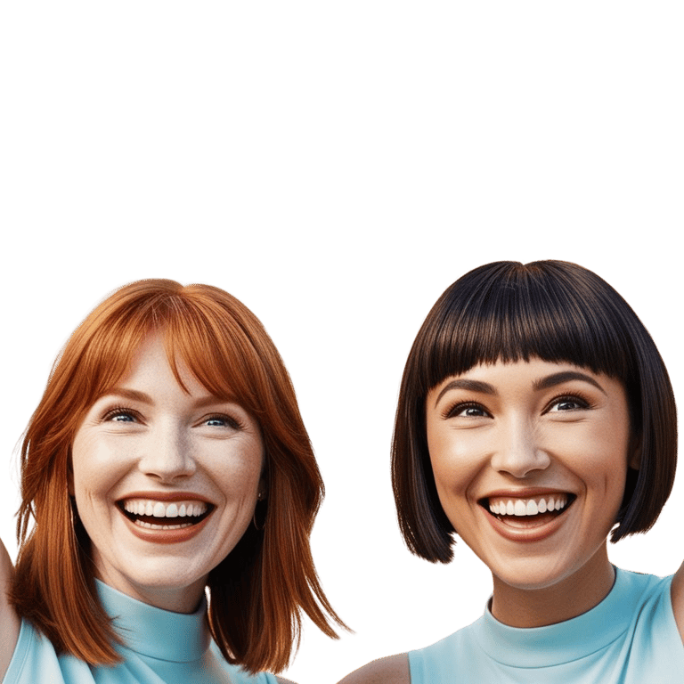 two women with red hair and blue dress