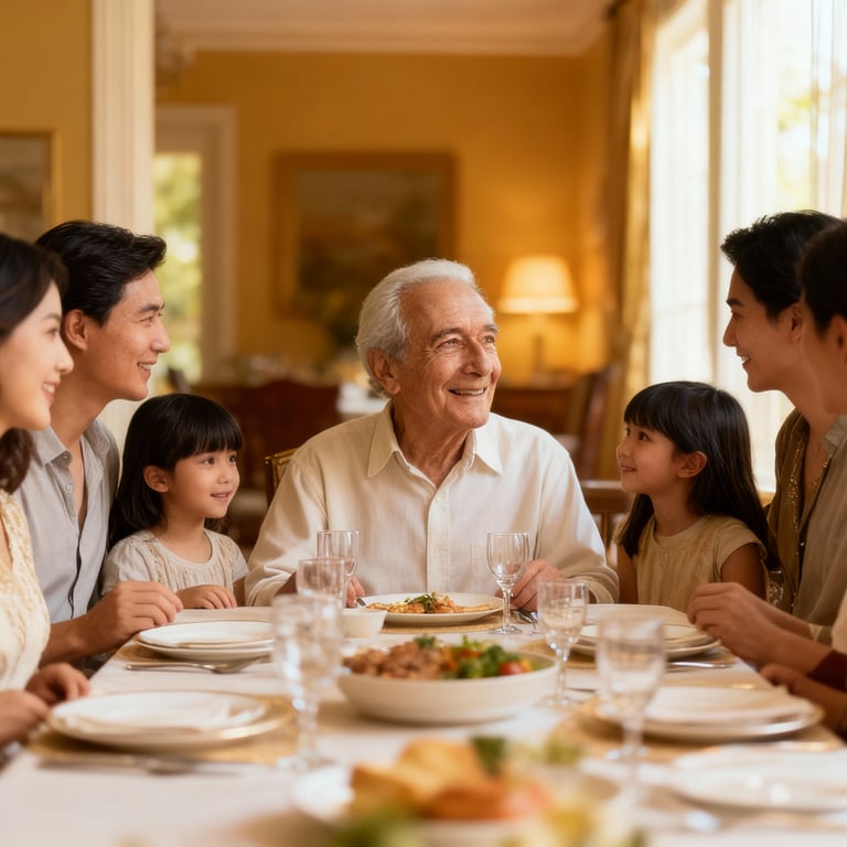 Família reunida à mesa compartilhando uma refeição