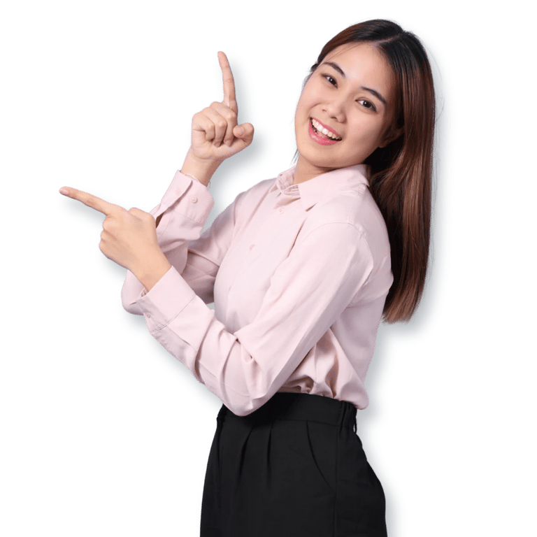 a woman in a pink shirt and black pants