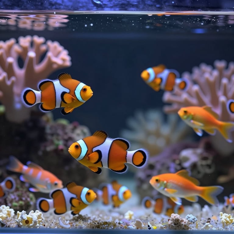 Image of a school of fish in water render.