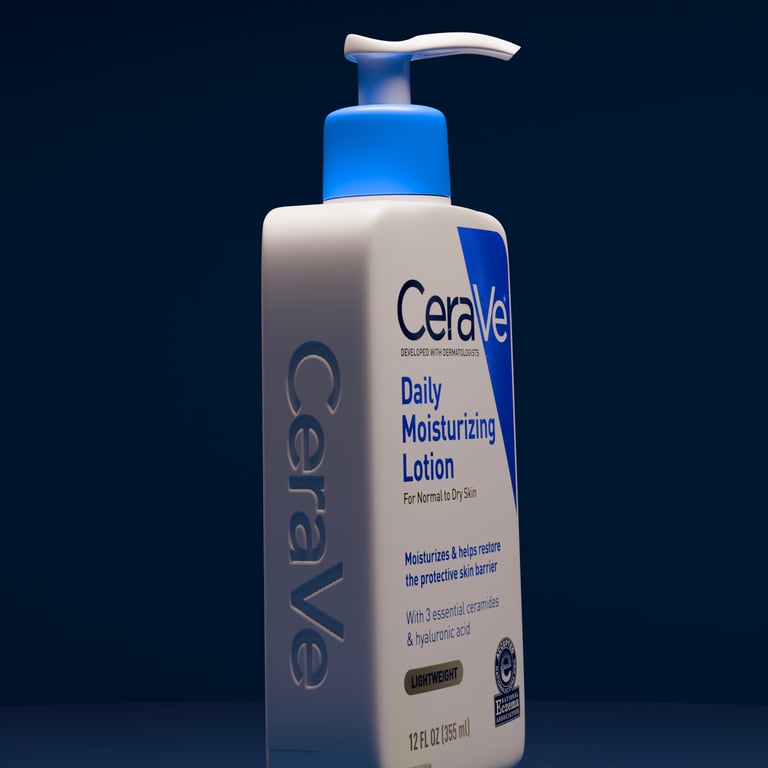 A side view of the 3D bottle of CeraVe to showcase modeling detail