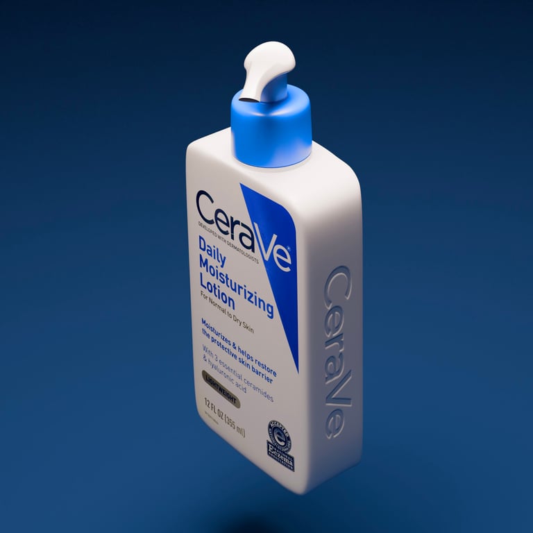 Top down image of a 3D made bottle of CeraVe created by LM3 Official