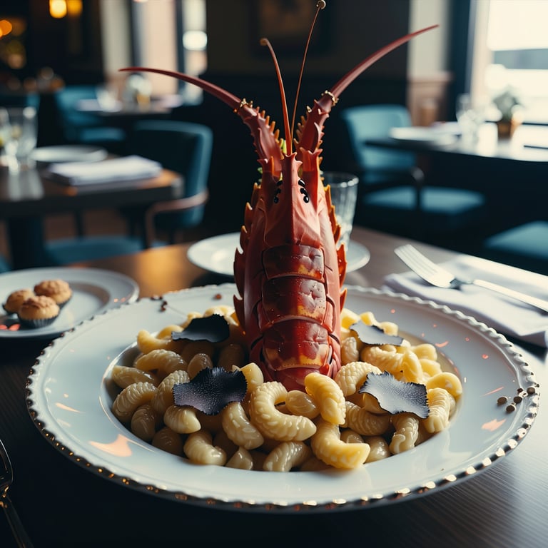 Image of our lobster mac-n-cheese with black truffles render.