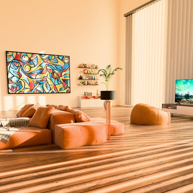 Image of a 3D render of a large great room.