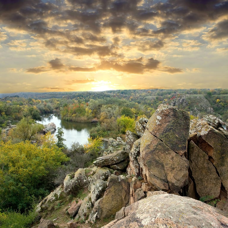 a view of a river and a sunset