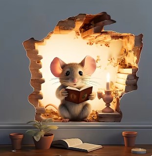 Dekoratives Wandbild 'Lesende Maus', Dieses bezaubernde Stick mit einer liebevoll gestaltete Maus